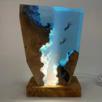 Seabed Exploration Organism Resin Table Light with 2 Divers – Deep Sea Cave Night Light for Bedroom, Office & Home Decor