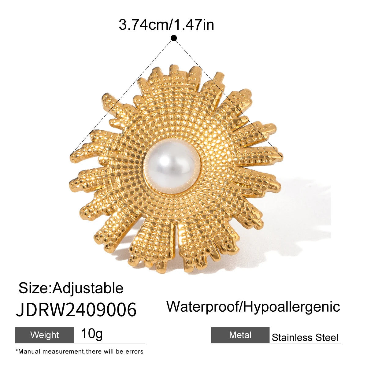 Minimalistisk 18K rustfrit stål imiteret skal Perlehammer Korntekstur Blomsterøreringe Ring Dame Rustfast Trendy smykker