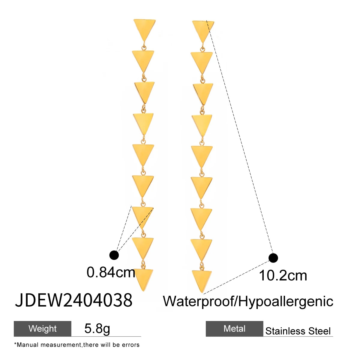 18K vergoldete Edelstahl-Ohrringe mit glattem Dreieck-Anhänger, poliertes Metall, Statement-Textur, modische Charms, Schmuck