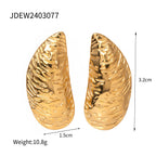 Vintage 18K Gold Plated Water Drop Shaped Irregular Texture Earrings Stainless Steel Statement Stylish Waterproof Jewelry Women