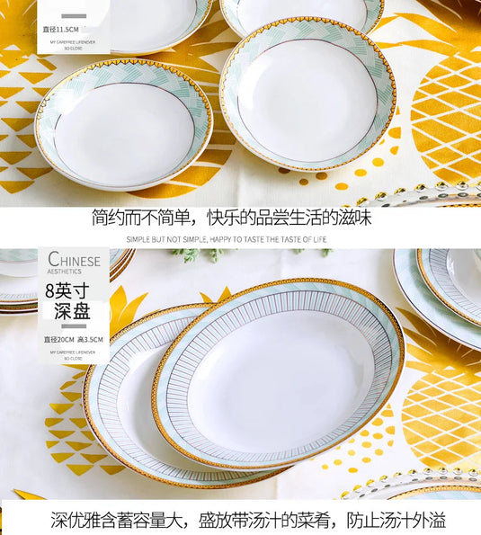 Ensemble de vaisselle en céramique Jingdezhen pour la maison, bol, plat et assiette