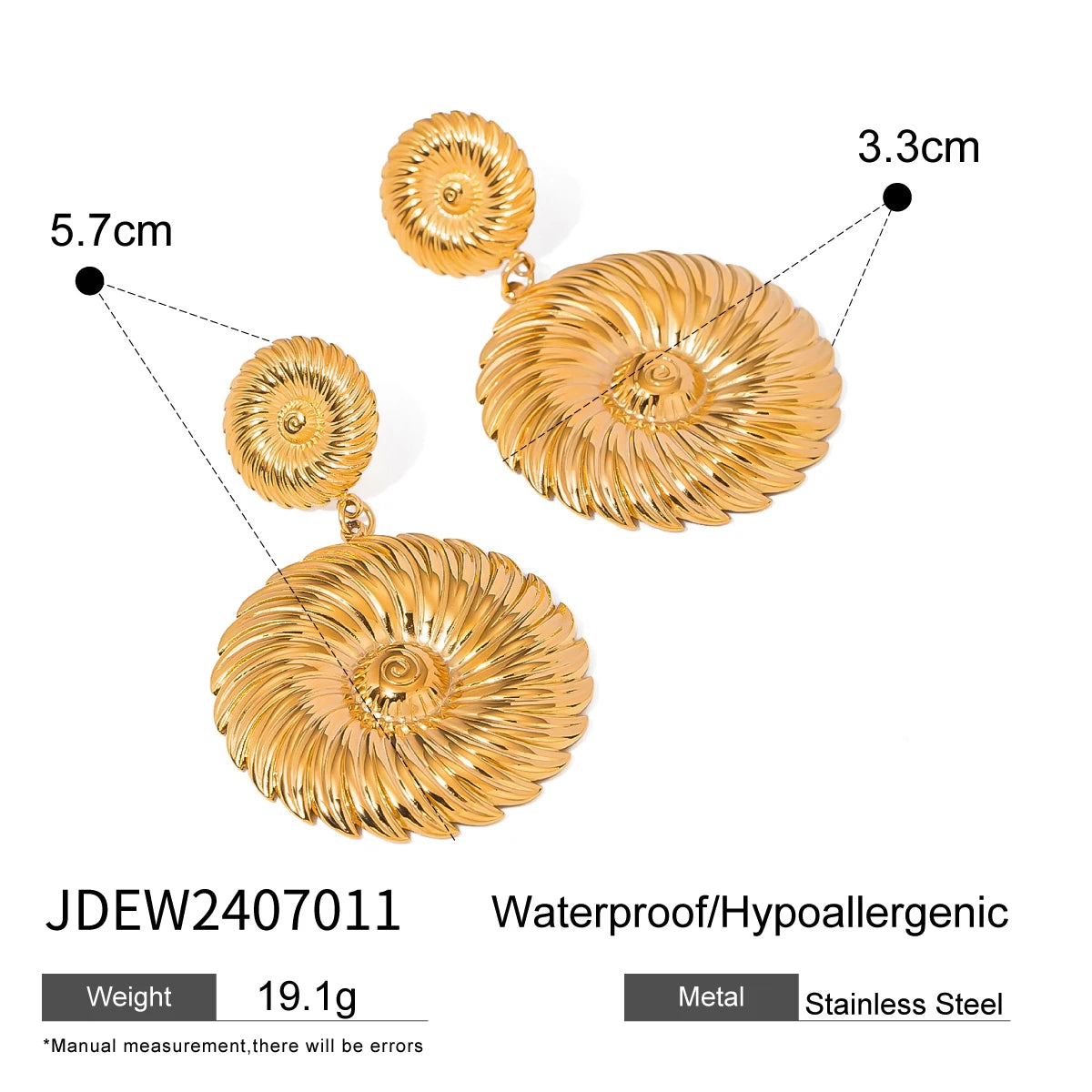 Metaltekstureret 18K guldbelagte geometriske runde gevind, åbne ring ørestikkere sæt rustfrit stål Chunky anløbningssikre smykker