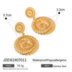 Metaltekstureret 18K guldbelagte geometriske runde gevind, åbne ring ørestikkere sæt rustfrit stål Chunky anløbningssikre smykker
