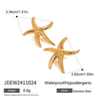 Zora Waterproof Stainless Steel Big Starfish Stud Earrings Hypoallergenic Waterproof Daily Boho Vacation Beach Jewelry