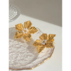 Trendy 18k Stainless Steel Vintage Imitation Shell Bead Flower Texture Earrings Women Statement Texture Rust Proof Jewelry
