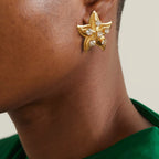Stainless Steel 18K Gold Plated Starfish Shaped Earrings Inlay Zircon Vintage Statement Stylish Waterproof Jewelry Women