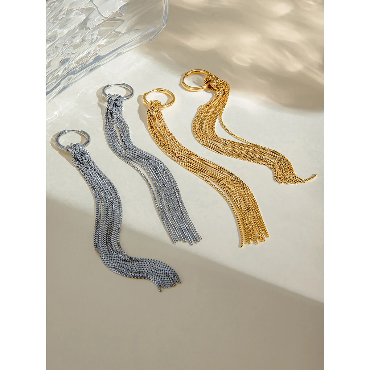 Personalisierte 18K PVD-beschichtete Sommer-Schlangen-Knochenkette mit geknoteten Fransen-Ohrringen aus Edelstahl, minimalistischer Mode-Schmuck mit Charme