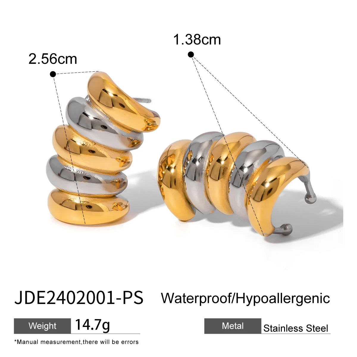 Geometrische wasserdichte 18k vergoldete Edelstahl-Mütze gestreifte hohle Ohrringe stilvoll antiallergisch markanter Schmuck