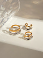 Retro 18k Gold Plated Stainless Steel Color-matching Double Layer Opening Ring Ear-clip Set for Women Charm Stylish Jewelry