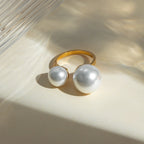 Leichter Gemütlicher 18k Goldbeschichteter Minimalistischer Einfacher Asymmetrischer Perlen-Öffnungsring Personalisierter Edelstahl Statement-Schmuck