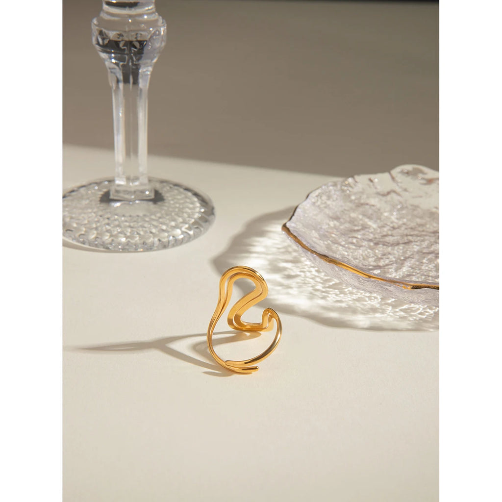 18k vergoldeter, stilvoller, einzigartiger, einfacher, doppelter S-förmiger Öffnungsring aus Edelstahl für Frauen, antiallergisch, wasserdicht Schmuck