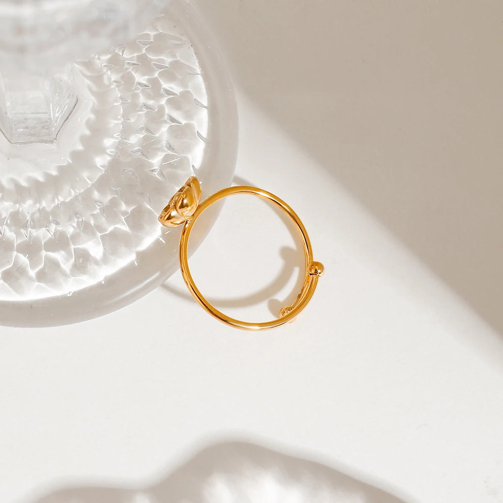 Zora 18K Gold Plated Stainless Steel Light Luxury High End Women's Style - Sweet French Camellia Adjustable Open Ring