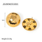 Stijlvolle Unieke Metaal Roestvrij Staal 18k Goud Vergulde Dames Hamer Korrel Patroon Disco Ovale Oorbellen/Ring Set Vakantie Sieraden