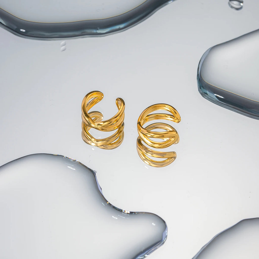 Rustfrit stål geometrisk øreclips Ung personlighed Mode Minimalisme 18K guldbelagte kvinder forhindrer allergierklæring smykker