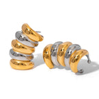 18K PVD-belagt rustfrit stål, farvematchende flerlags øreclips Metalisk dame charme Stilfuldt fest sommererklæring smykker