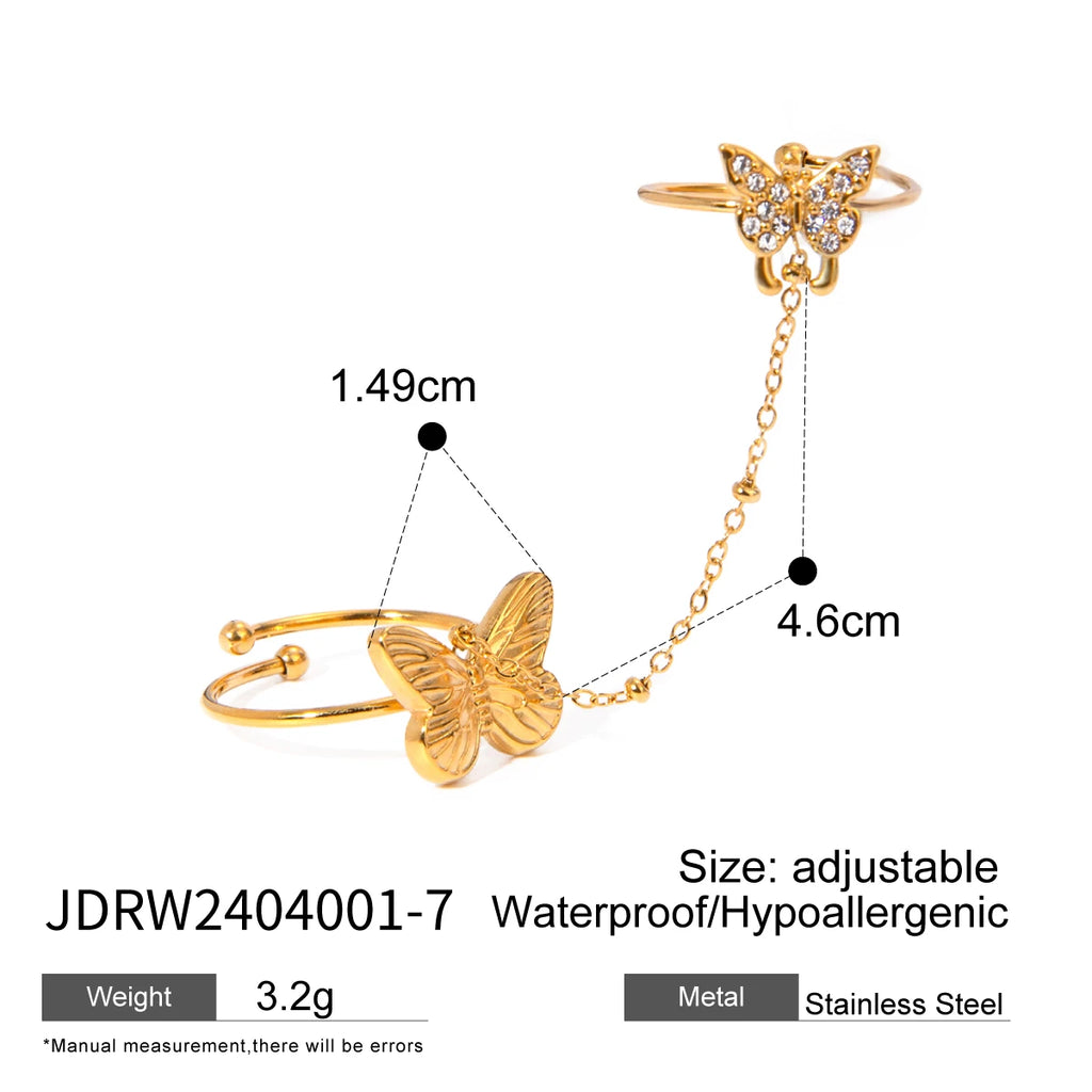 Light Cozy 18K PVD Plated Stainless Steel Delicate Fine Two Pairs A Set of Fingertip Opening Rings Trendy Women Premium Jewelry