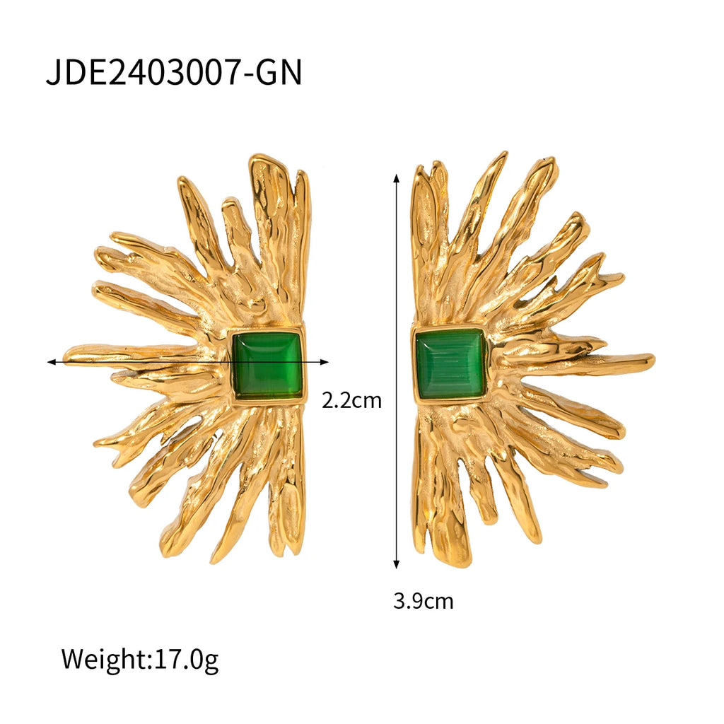 Geometrische wasserdichte 18k vergoldete Edelstahl-Opal-Halbrund-Sonnen-Ohrringe Charme Statement Anti-Allergie Schmuck