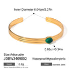 Stainless Steel 18K Vintage Round Green Agate Set Pendant Earrings Open Bangle Rust-proof Attractive Jewelry Accessories