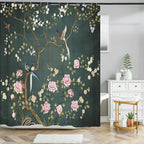 Chinese style Flowers and Birds Waterproof Shower Curtain Set Toilet Seat Cover Bath Non-Slip Mat Rug Carpet Bathroom Decor