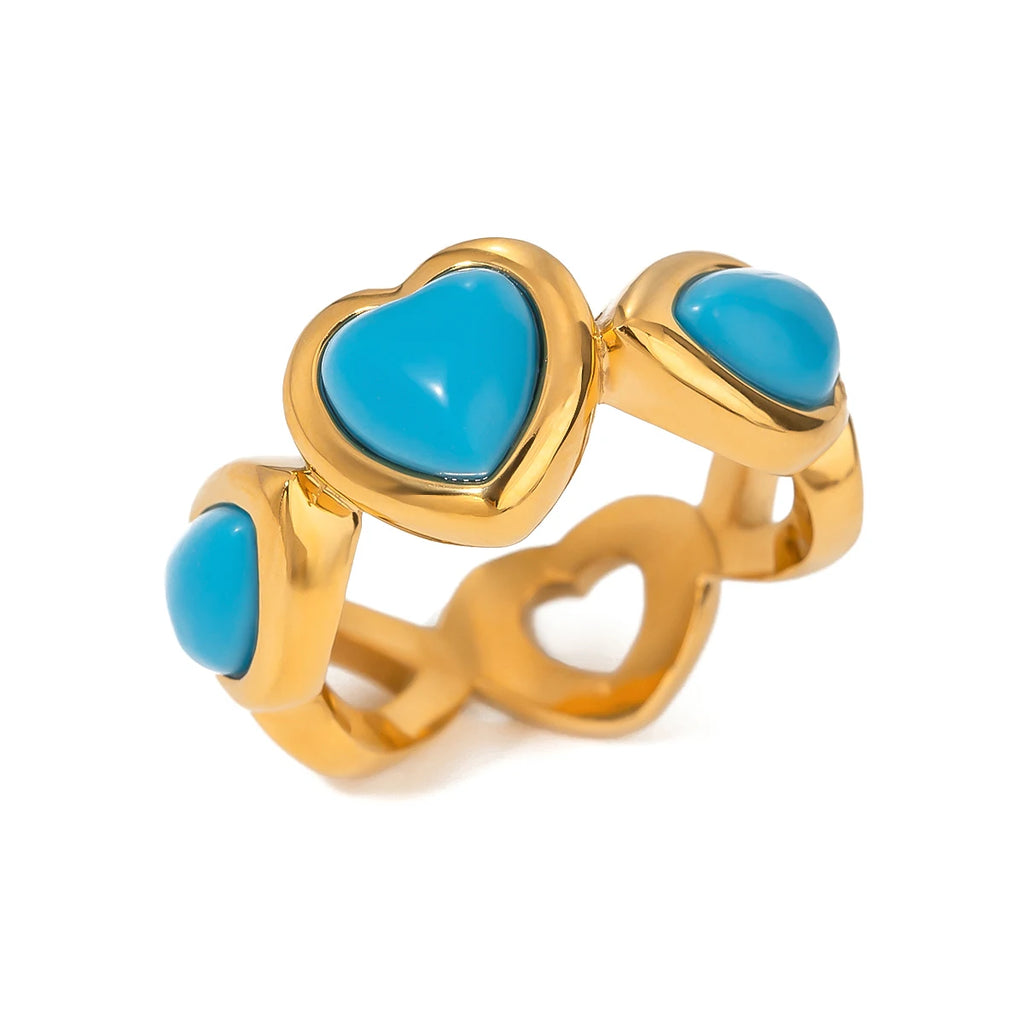 Anillo cerrado de corazón azul de amor minimalista de 18k para mujer, encantador, de acero inoxidable, impermeable, atractivo y a prueba de óxido