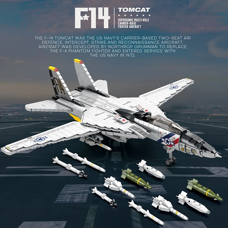 F14 Tomcot Fighter Building Blocks Set, Jet Fighter Aircraft Strategic Bomber Plane, Military Toy Gift for Fans, Kids, Adults