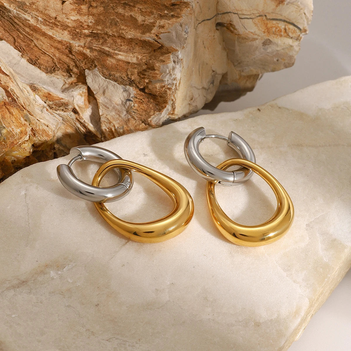 Minimalist 18k Gold Plated Stainless Steel Color Matching Hollow Pendant Circular Earring Women Trendy Charm Jewelry Bijoux