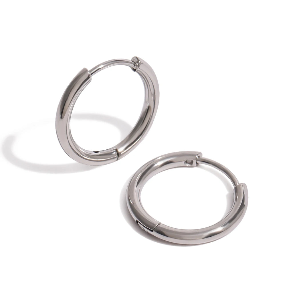 Stylish 18K Gold Plated Stainless Steel Simple Steel Color Hoop Earrings Women Charms Water Resistant Chic Jewelry
