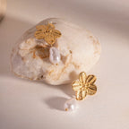 Nieuwe roestvrijstalen chunky luxe oorbel met schelp parel voor vrouwen 18K goud vergulde bloemige hangers oorbellen dikke oorsieraden