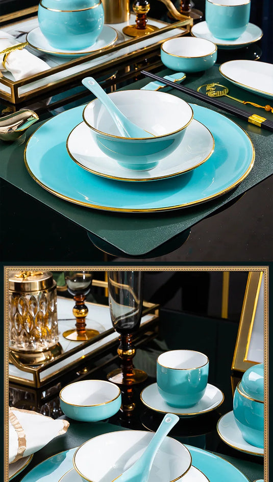 Jingdezhen tableware set, hotel tableware, dishes, gifts, handmade gilt edged dining plates, household dining plates