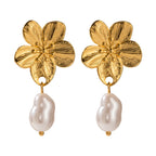 Nieuwe roestvrijstalen chunky luxe oorbel met schelp parel voor vrouwen 18K goud vergulde bloemige hangers oorbellen dikke oorsieraden