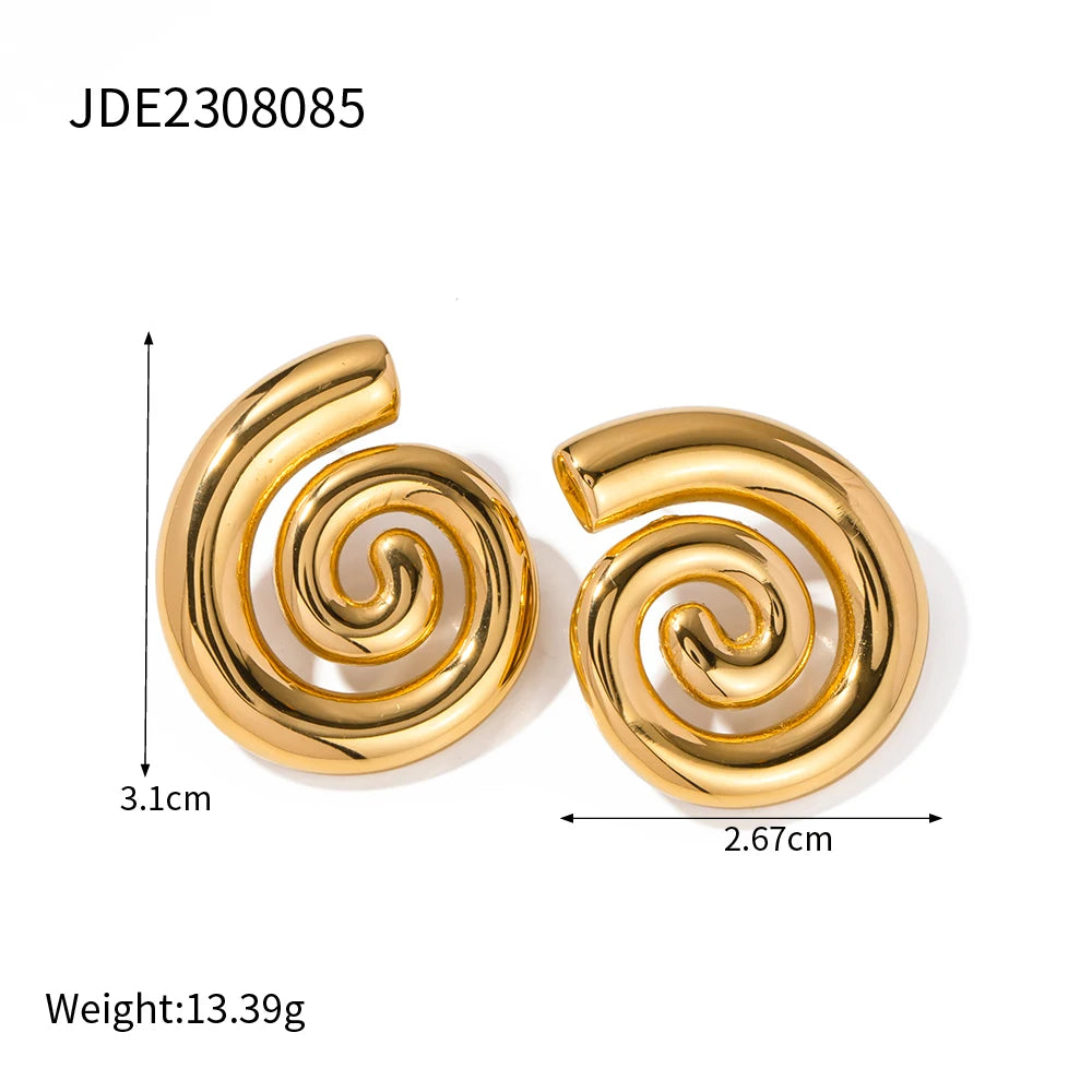 18K PVD Gold Plated Light Luxury Stainless Steel Tarnish-proof Temperament Tubular Threaded Spiral Earrings Women's Ear Jewelry