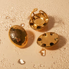 18K chic vandtæt rustfrit stål hammer kornmønster guldbelagt rustfrit stål oval åben ring Stilfuldt trendy smykker kvinder