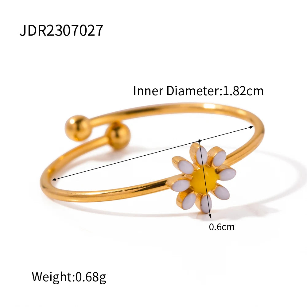 Modischer Edelstahl wasserdichter Blumenserie offener Ring Persönlichkeit Charms 18K PVD Echtgold 18K plattiert trendiger Schmuck