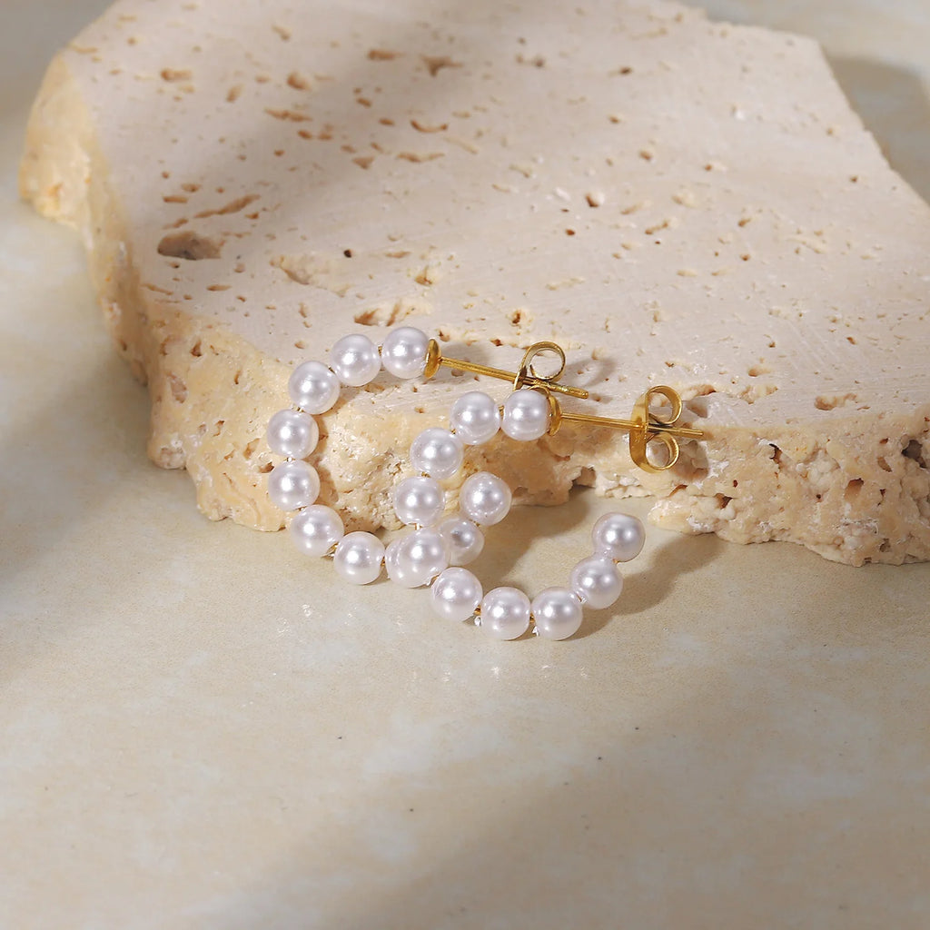 Rustfrit stål 18k guldbelagt minimalistisk lille risperle C-formede øreringe Sommer vandtætte Femme Gala Chic stilfulde smykker