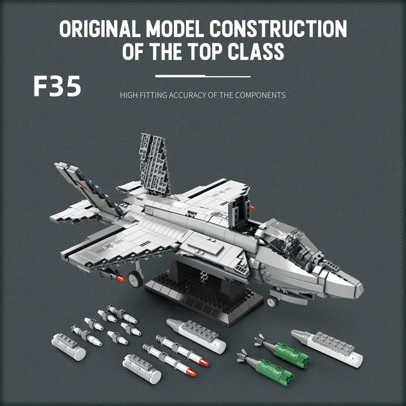 1600PCS F-35 Lightning II Fighter Jet Building Blocks Bomber Shipboard Aircraft Model Bricks Desktop Decoration Kids Toy Gifts