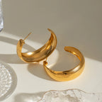 18K forgyldt rustfrit stål Mode Simple almindelige C-formede øreringe Kvinder Romantiske Charms Metal Daglige smykker