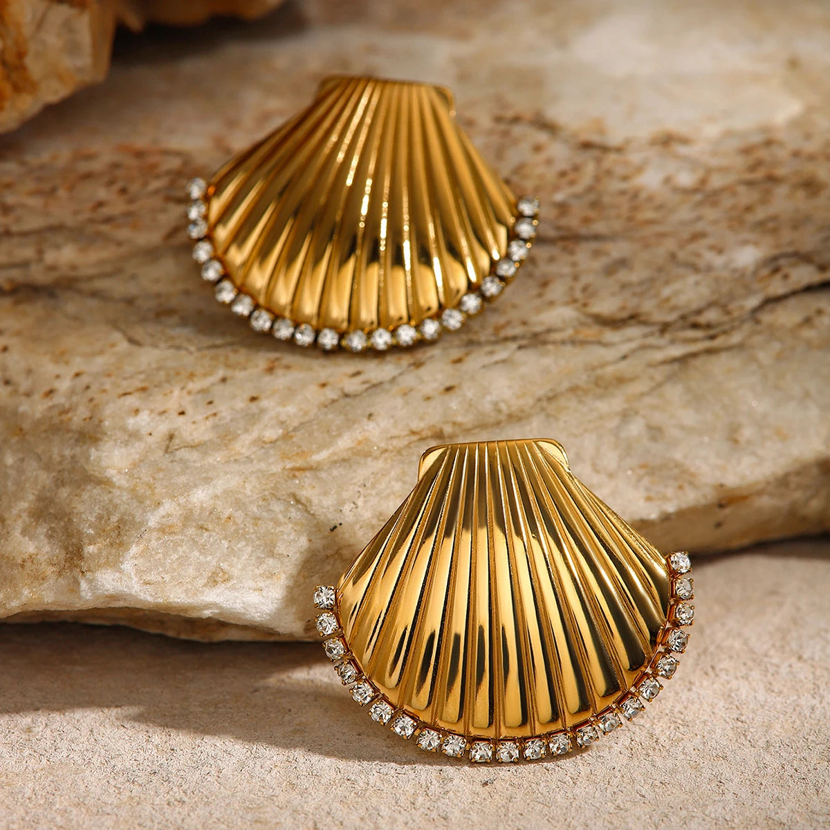18K Gold Plated Summer Sea Ocean Shell Vortex Series Vintage Stud Earrings Stainless Steel Statement Waterproof Jewelry Women