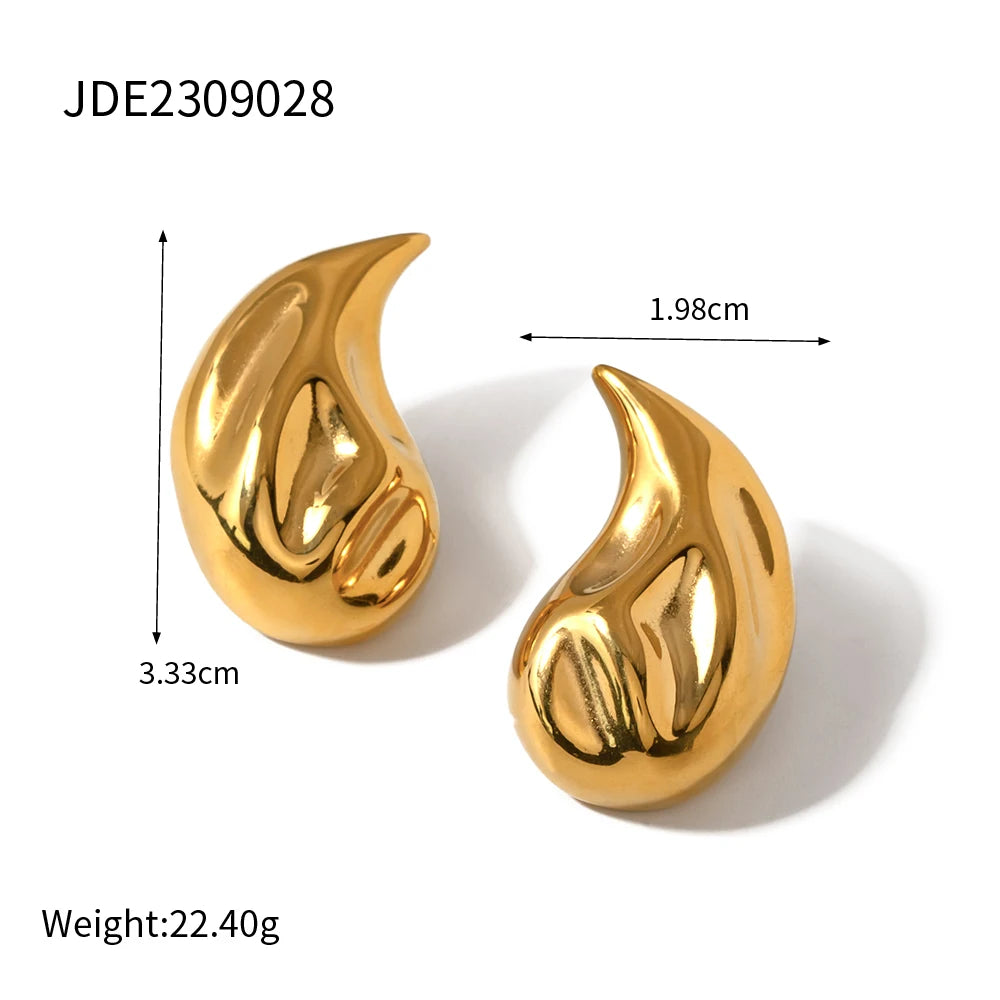 Stainless Steel 18K Gold Plated Minimalist Hammer Grain Water Drop Earrings Tarnish-proof Light Luxury Women Ear Jewelry