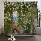 پرده دوش ضدآب چاپ منظره گل فضای باز پلی‌استر 3D نمای خیابان باغ دکوراسیون منزل