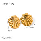 Sea Starfish Shell Series Vintage 18K Gold Plated Open Ring Stud Earrings Stainless Steel Statement Waterproof Jewelry Women