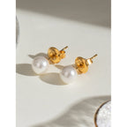 Trendy 18k Stainless Steel Vintage C shape White Zircon Plastic Pearl  Smooth Earrings Women Statement Rust Proof Jewelry