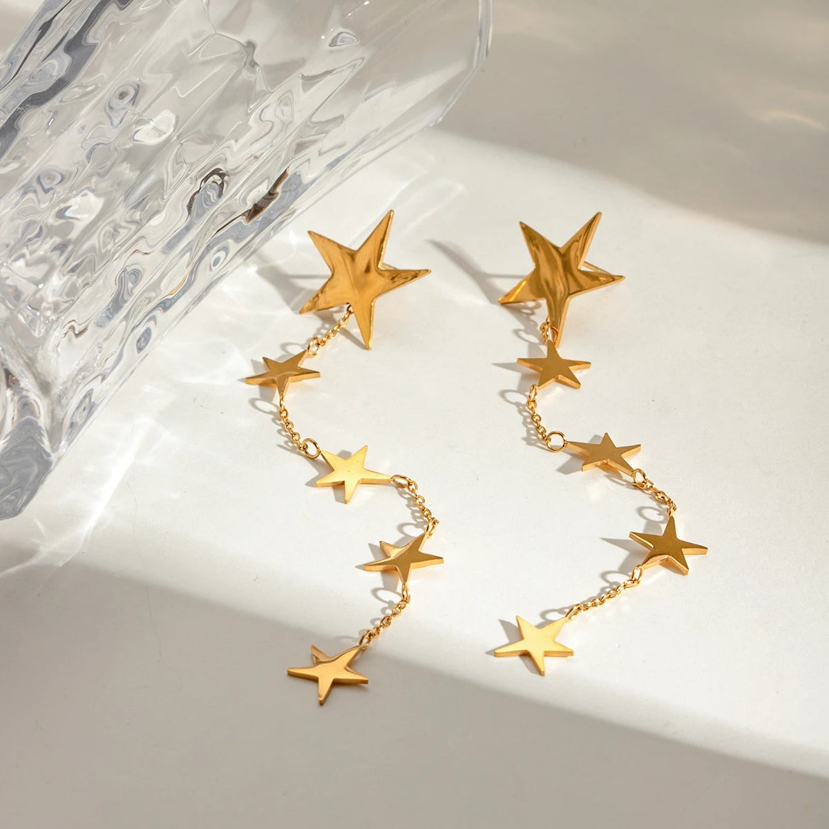 Minimalistische 18k vergoldete, glatt geschnittene pentagonale Quasten-Ohrringe aus Edelstahl für Damen, rostfrei, exquisite Schmuckstücke Bijoux