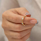2024 Delicate Bling Stainless Steel The Devil's Eye Design Opening Fashion Ring Gold Color Texture Trend Jewelry for Women - Grand Goldman