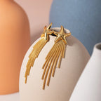 Edelstahl Chic Lange Kette Quaste Seestern Tropfen Hängende Ohrringe Damen 18K PVD Beschichtet Wasserdicht Temperament Stilvoller Schmuck