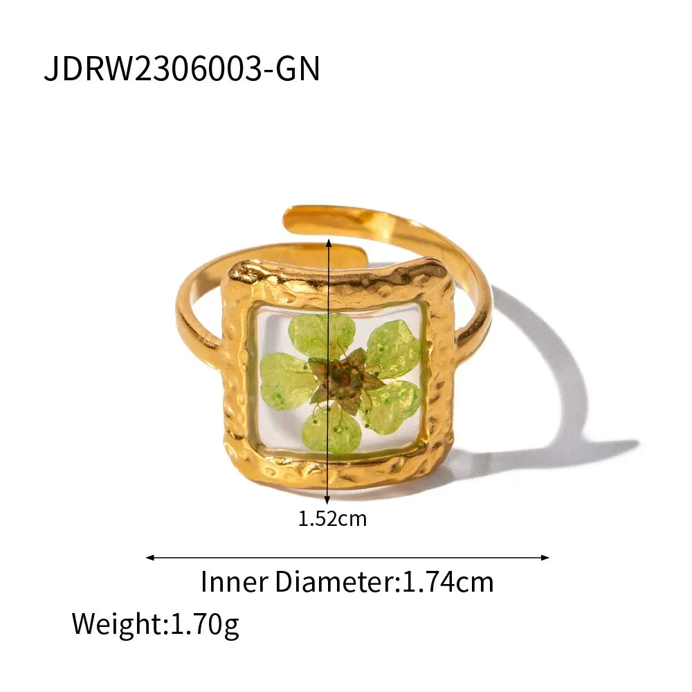 Literary Retro Eternity Flower Design 18K Gold Plated Jewelry Adjustable Stainless Steel Waterproof Ring For Ladies Jewelry Gift