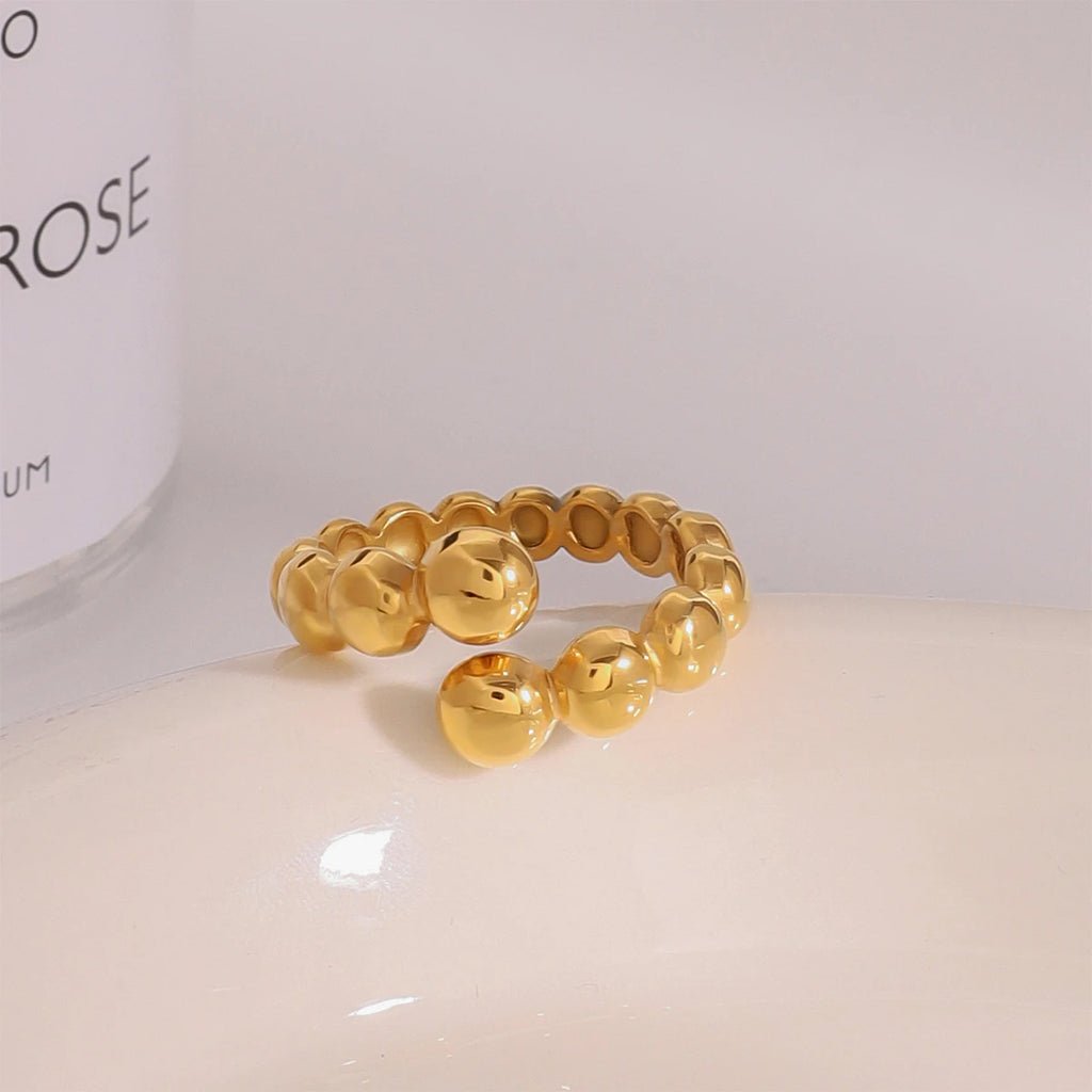 18k vergoldeter Edelstahl Hochwertiger Ins Persönlichkeit Nischenrundperlenring Damen Allergieprävention Charmschmuck Gala Geschenk