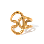 Smooth Irregular Winding Opening Ring Stainless Steel Metal 18K Gold PVD Plated Women Prevent Allergy Attractive Jewelry
