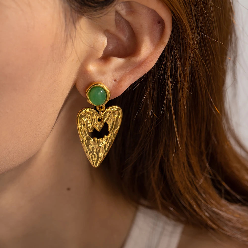 Brincos Pingente Coração de Amor de Lava Minimalista em Aço Inoxidável Banhado a Ouro 18k à Prova d'Água Feminino Chic Gala Estiloso Joias