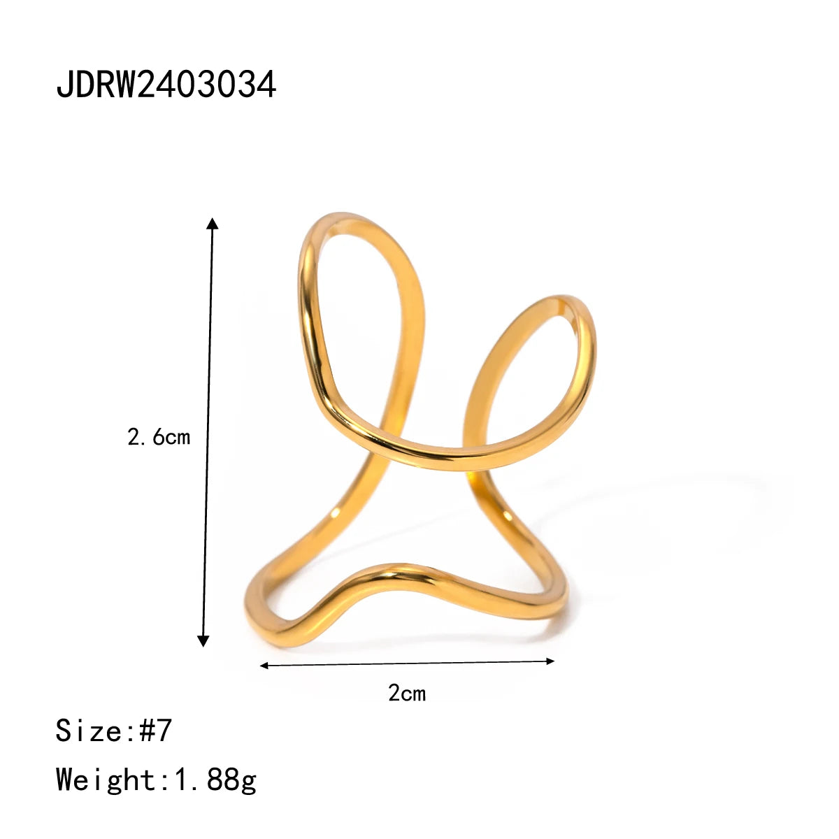 Statement 18K Gold Plated Stainless Steel Multilayer Geometric Irregular Ring Waterproof Fashion Unusual Textured Jewelry