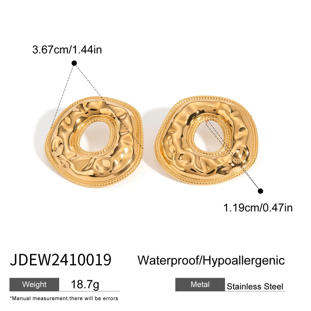 Übertriebene 18k vergoldete Edelstahl-Hammerkorn O-förmige Ohrringe für Frauen 18K Edelstahl Hochwertiger Schmuck Bijoux